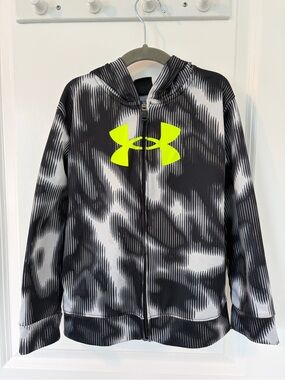 Under Armour Kids' Black & White Hooded Zip-Front Top with Neon Logo